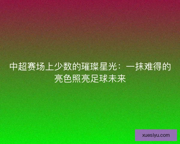 中超赛场上少数的璀璨星光：一抹难得的亮色照亮足球未来