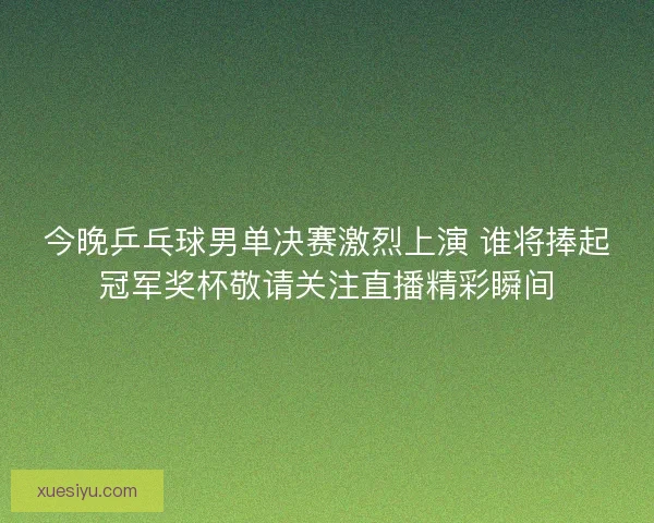 今晚乒乓球男单决赛激烈上演 谁将捧起冠军奖杯敬请关注直播精彩瞬间
