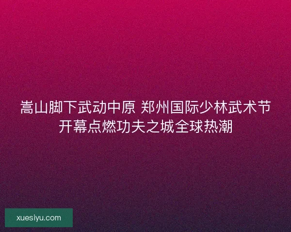 嵩山脚下武动中原 郑州国际少林武术节开幕点燃功夫之城全球热潮